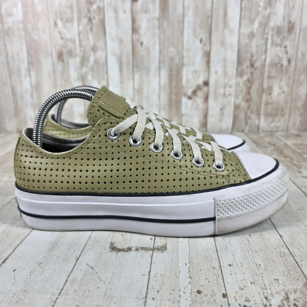 Converse Chuck Taylor All Star Lift Platform Olive Green Perforated Leather 8 - Picture 1 of 8